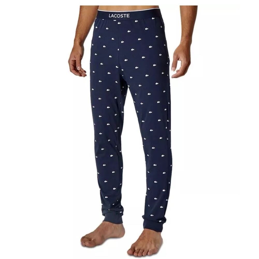 Lacoste Mens Sleepwear Printed Pajama Joggers Navy Pant L All Over Print Gator‎